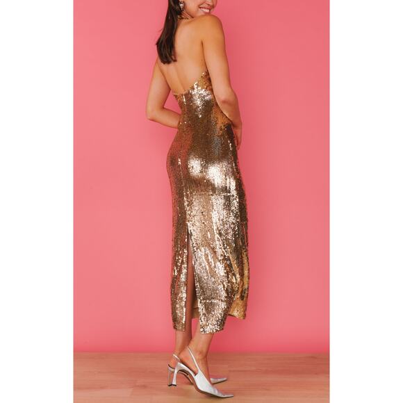 Show Me Your Mumu Samba Midi Dress in Gold Liquid Sequins M - Picture 8 of 8